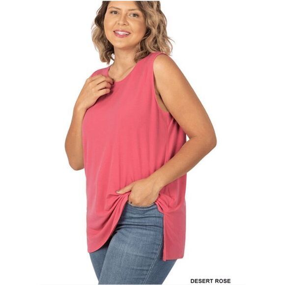 Sleeveless Side Slit Top - Plus Size - Desert Rose - Picture 1 of 1